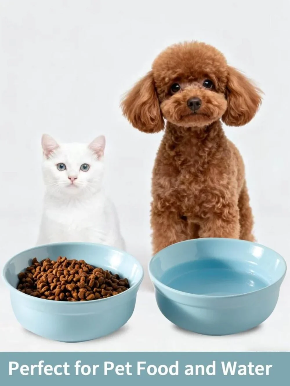 Blue Ceramic Dog Bowl Set - 5.3 Inch Cute Porcelain Cat & Dog Feeding Bowls
